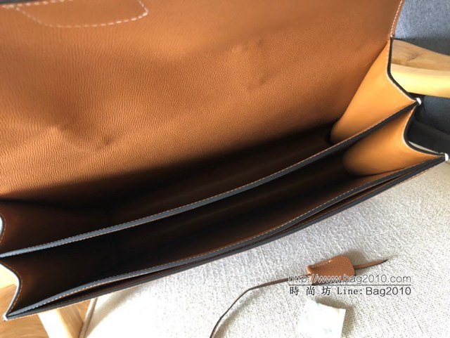 Hermes男包 愛馬仕Kelly公事包38cm Epsom手掌紋土黃色銀扣 Hermes男士手提包  tdh2085